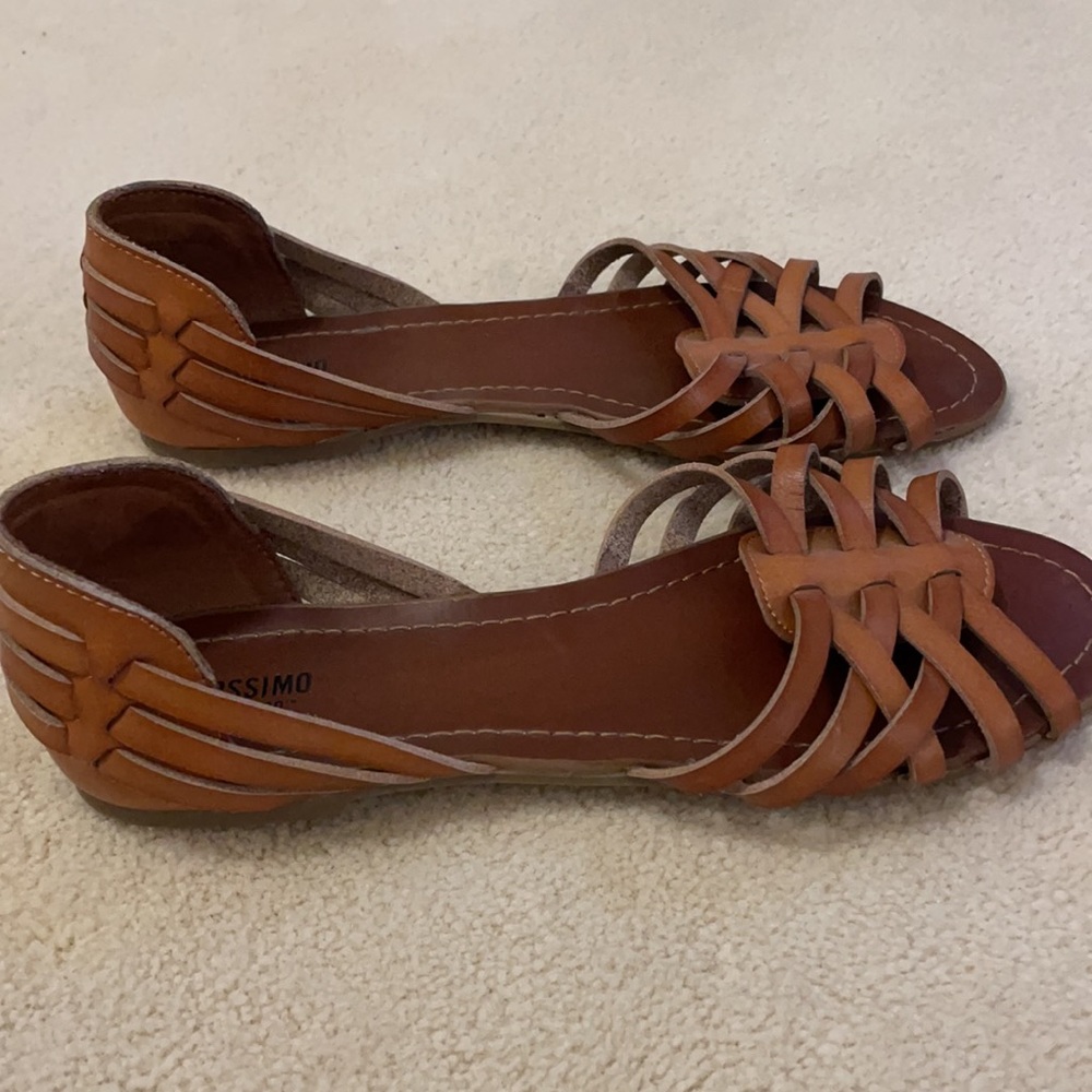 Open toe camel color flats